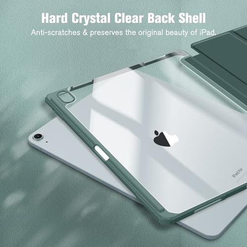 Image of Fintie Hybrid Slim Case for iPad Air 13-inch (M2) 2024, [Built-in Pencil Holder] Shockproof Cover with Clear Transparent Back Shell (Midnight Green)