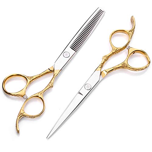 Professional Hair Cutting Shears, 6 inch professional japan steel plum hair scissors cutting barber salon thinning shears hairdressing scissors (Color : Set)