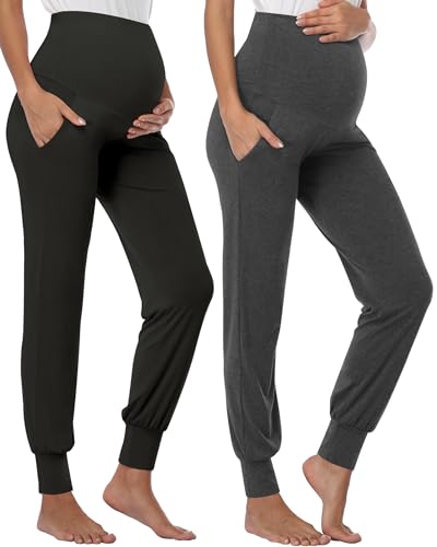 Image of PACBREEZE Women's Maternity Pants Lounge Workout Joggers Over The Belly Pajama Sweatpants Stretchy Pregnancy Pants