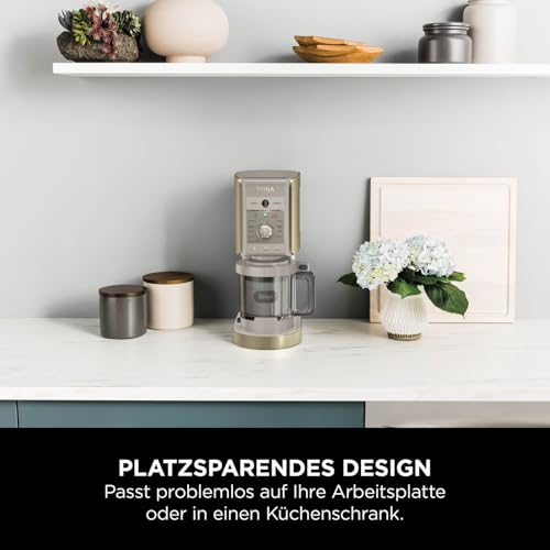 Ninja CREAMi Deluxe Eismaschine mit 2 Behältern, 10 Funktionen, Dessert & Ice Cream Maker für Eiscreme, Sorbet, Frozen Joghurt, Milchshakes, Slushi, 2-in-1 Geschmacksoption, Stone Gold, NC502EUSTGD