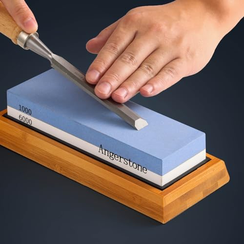 Angerstone Pedra de amolar para facas premium – grão de amolar 1000/6000, amolador de facas com base
