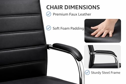 Image of TOBY Modern Visitor Chair Set of 2, Premium Faux Leather Office Guest Chairs with Armrests, Metal Sled Base, Padded Seat & Back, Conference Waiting Room Chairs (Black)