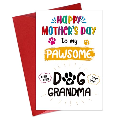 JUESMOS Mothers Day Card for Dog Grandma Funny Dog Grandma Gifts for Women Mothers Day Gift Card for Dog Grandmother Dog Grandma Gifts Card for Dog Lovers Dog Grandma Card with Envelope