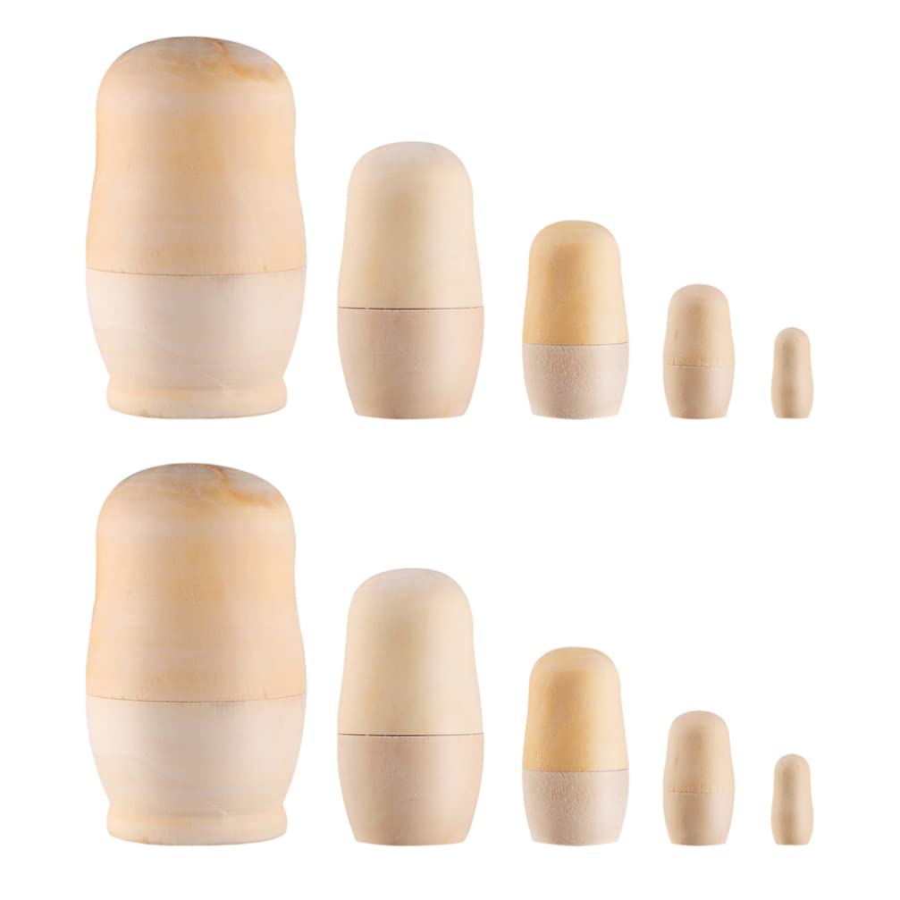 iplusmile Unpainted Wooden Matryoshka Nesting Dolls DIY Set of 5 x2 Pack