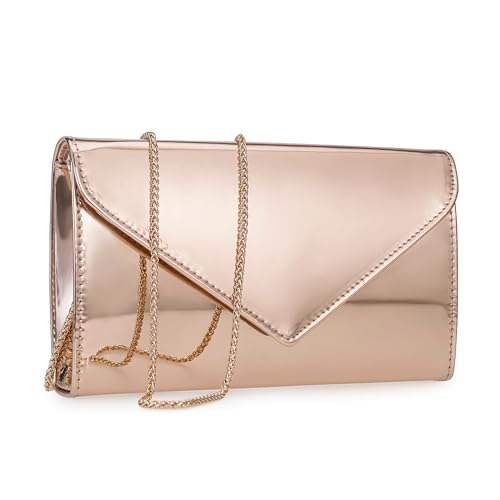 FLAIRFOLIO Womens Evening Handbags Patent, Cocktail Purses for Women Evening Party, Elegant Evening Clutch Purses for Women (Rose Gold)