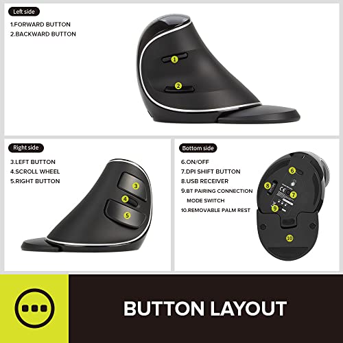 Image of DELUX Wireless Ergonomic Vertical Mouse, Rechargeable Ergo Mouse for Large Hands, Slient Click, Removable Wrist Rest, Up to 4000 DPI, 6 Buttons,2.4G Dual Mode, Compatible with Laptop /PC (M618PD-Black)
