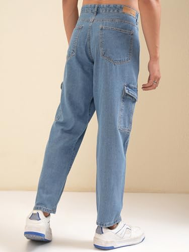 Image of Highlander Men's Relaxed-Fit Cargo Pocket Jeans | Clean Look | Cotton Comfort | Utility Style| Cargo Jeans for Man