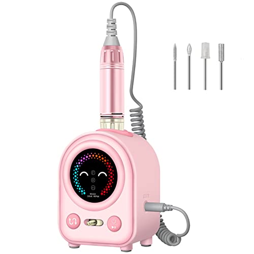 Elektrische Nagelfräser 35000 U/min Professionell, Madenia Elektrische Nagelfeile für Gelnägel, Maniküre Pediküre Set mit 4 Nagelfräser Bits,Valentine's Day Gifts for Women, Pink Cover
