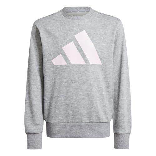 adidas Niñas Essentials Sweatshirt, Medium Grey Heather/Clear Pink, 9-10 Years