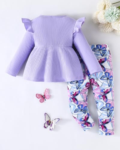Jecson Toddler Baby Girl Clothes: Cotton Soft Outfits Set A-Line Top & Butterfly-Print Pants Cute Fall Home Outdoor 6M-4Y3