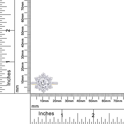 SAVEARTH DIAMONDS Center 7MM Round Cut Sparkling White Cubic Zirconia Flower Cluster Engagement Ring In 14k Gold Over Sterling Silver Jewelry For Women Gifts For Her 6