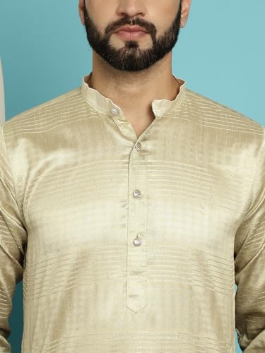 Image of SOJANYA (Since 1958, Men's Jacquard Silk Multi Shade Sequinned & White Pyjama Set
