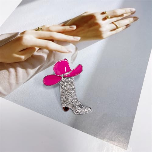Image of Cut Boot Rhinestones Pink Cowboy Hat Brooch Lapel Pins for Women Girls Fashion Trendy Party Christmas Crystal Brooches Pin Dress Suit Ceremony Hat Bag Clothes Accessories Holiday Gift
