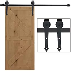 HOMCOM 200cm/6.6FT Herraje para Puerta Corredera Tipo Flecha Kit de Accesorios para Puerta Corrediza Granero de Madera con Guía de Suelo Riel Acero al Carbono Negro