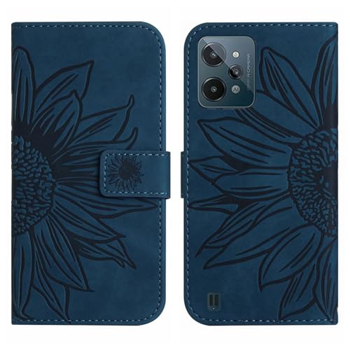Rfvzubemok Compatible with Realme C31 4G Cover,Compatible with Realme C31 4G Flip Kickstand Card Slots Magnetic Closure Phone Case Blue