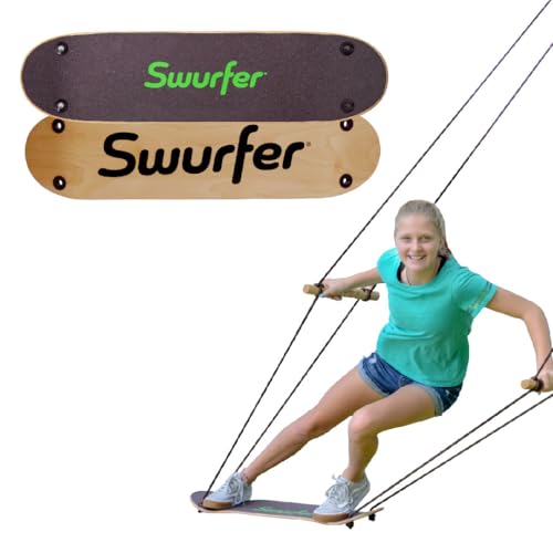 Swurfer TreeSkate Skateboard Swing, Outdoor Stand Up Surf Swing, Holds Up to 200 lbs, Ages 6 and Up, Adjustable Handles, Grip Tape, Kids Outdoor Play Equipment for Children and Adults (Natural),Brown