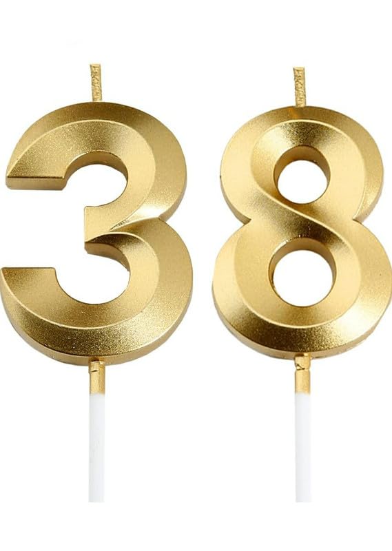 Image of Number Candles 3 inch for Birthday, Valentines Day Celebration, Theme Party, Bridal Shower Decoration Gold (Numerical No 38 or 83)