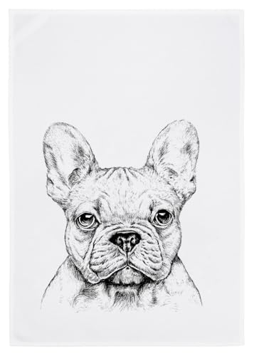Geschirrtuch weiss, BULLDOGGE, grau