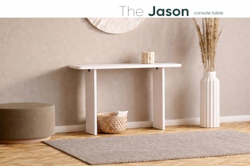 Image of Furniture Modern Solid Wood Console Table with Rounded Edges, Natural Finish, Minimalist Scandinavian Style Entryway Furniture (Style 3, White, 115x30x80 cm)