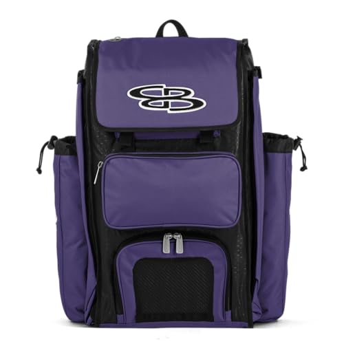 Boombah Catchers Superpack Bat Bag - 23-1/2" x 13-1/2" x 9-1/2" - Black/Purple - Holds 4 Bats - Backpack Version (no Wheels)