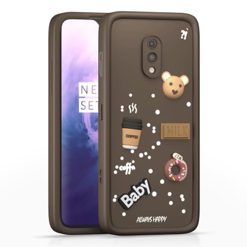 Image of Bintage Back Cover Compatible for OnePlus 6T | Cute 3D Taddy Ball Bear Milk Cake Coffee Silicon Case Full Body & Camera Protection - Brown