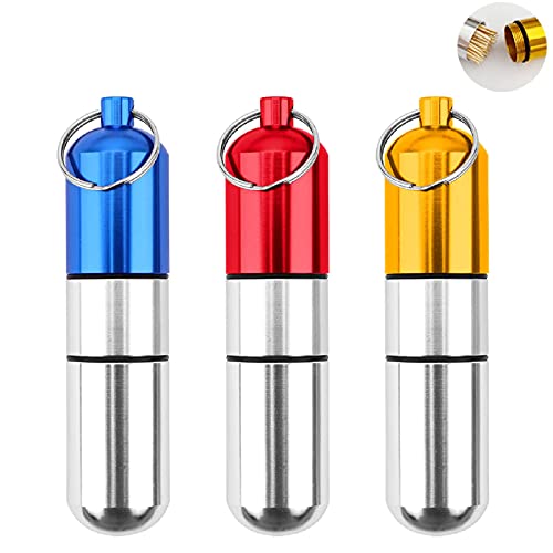 PhoenixDN 3 Stks Waterdichte Pillendoos, Sleutelring Pillendoos, Aluminium Pillendoosje, Draagbare Pillendoosjes, Pillendoosje met Sleutelhanger, voor Buitengebruik, Vissen, Kamperen, Wandel