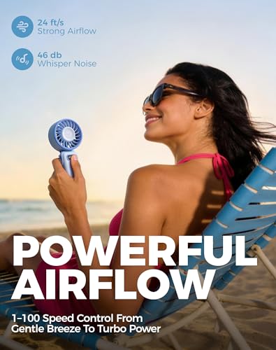 Image of Diveblues Portable Turbo Fan, 100 Speed Handheld Fan with Strong Airflow, Foldable 4 in 1 Personal Fan for Neck, Desk & Travel, USB-C Rechargeable, Lightweight for Summer, Concerts & Outdoor Use