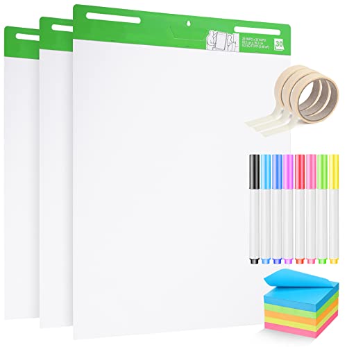 3 Pack Easel Pads 30 Sheets/Pad 25 X 30 Inch, Large Chart Paper With 8 Colorful Markers Pens And 5 Assorted Colors Sticky Note Pads For School Office Home #TOP15
