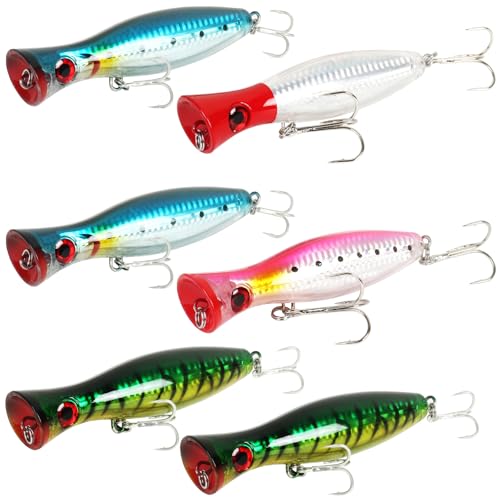 Large Top Water Popper Lure: 6pcs 3D Eyes Tuna Popper