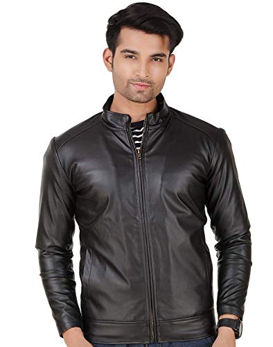 Image of Leather Retail Black Faux Leather Biker Jacket for Man