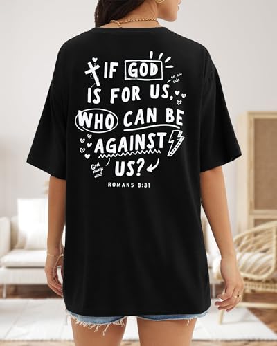 Christian T Shirts for Women: Oversized If God is for Us Shirt Religious Faith Top Bible Verse Inspirational Tee3