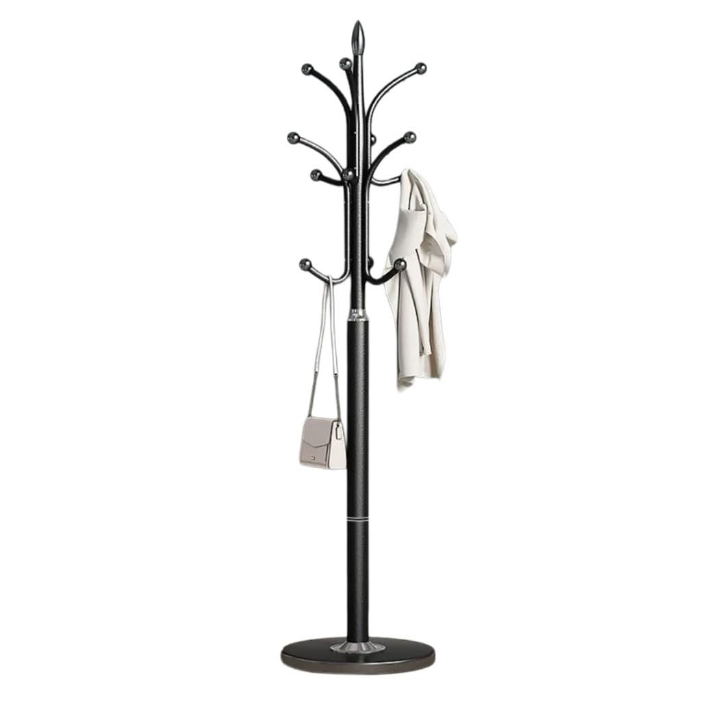 HRGKLMN Coat Stand Freestanding Metal, Modern Coat Rack Tree Style Clothes Stand with Multiple Hooks, Stable Garment Hanger Stand for Bedroom Hallway Entryway,Schwarz