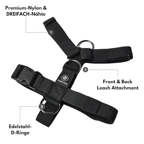 Spark Paws No Pull Hundegeschirr Grosse Hunde, Halterdesign mit Frontclip, Y Geschirr Hund, Robust und Strapazierfähig Harness für Große und Starke Rassen - Black, L