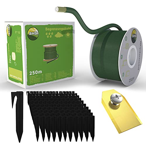 Cable de limitación de 250 m + 750 estacas + 30 Cuchillas para Robot cortacésped, cortacésped, Juego de Accesorios de Alambre de limitación para Cable de búsqueda, Compatible con Gardena Husqvarna