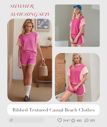 Image of MARZXIN Women 2 Piece Shorts Set 2026 Casual Summer Cruise Outfits Ribbed Loose Short Sleeve Pocket Matching Lounge Sets