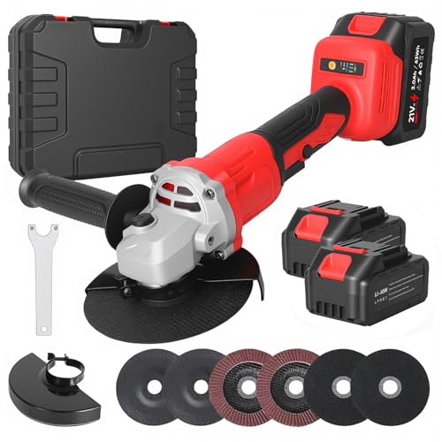 Akku Winkelschleifer 125 mm fur Maa-kita 21V Akku Flex mit 2× 3.0Ah Akkus & Ladegerät Bürstenloser Motor Winkelschleifer Akku mit 6 Sägeblätter 12000U/min für Präzises Trennen