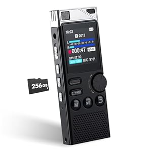 Professional 264GB WUCOTC Digital Voice Recorder – Voice Activated Recorder for Lectures Meetings – 18000 Hours Recording Device with Playback, MP3 Player, Password Protection, Variable Speed., Black
