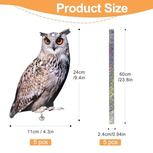 Kungfu Mall 5 Pack Owl Scare Reflective Hanging Owl Decoration, Effective Owl Control Device to Scare Animals Pigeon Woodpecker Away from Patio Garden