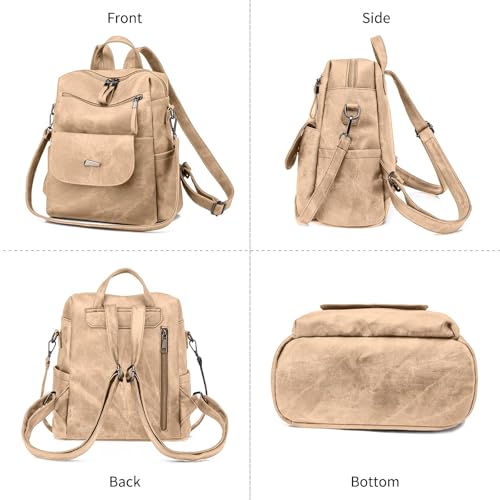 Image of Backpack Purse for Women, PU Leather Backpack Purse, Fashion Travel Anti Theft Backpack, Multipurpose Lightweight Waterproof Convertible Purse Shoulder Bag Handbag, Kakhi