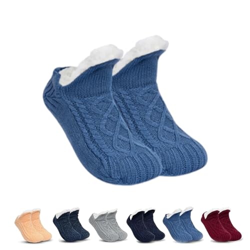 Indoor Non-Slip Thermal Socks,FleeceSox - Fleece-Lined Non-Slip Thermal Slippers Socks,V-Mouth Fluffy Slipper Socks