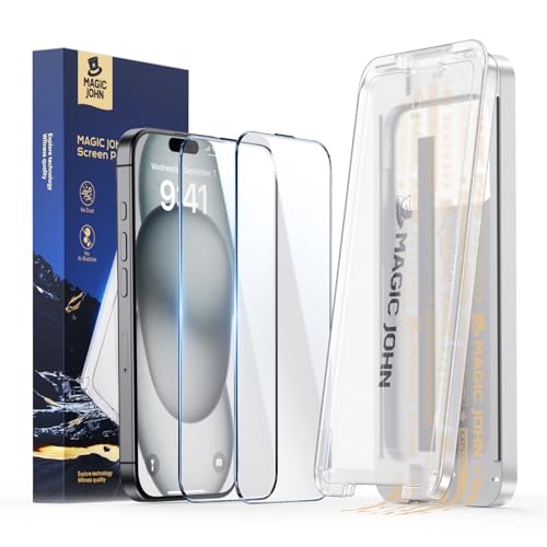 Image of MAGIC JOHN 3rd Gen Upgraded for iPhone 15 /iPhone 16 Screen Protector 6.1 Inch, HD Clear, Shatterproof Tempered Film, Bubble Free, Easy Installation, 2 Pack