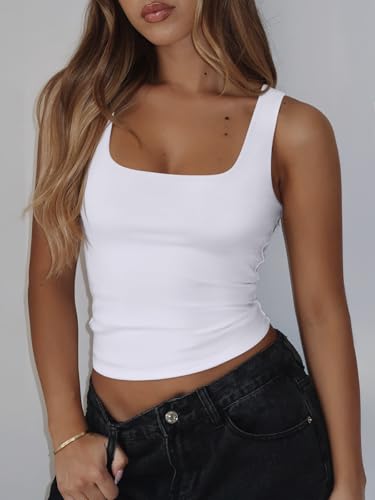 REORIA Butsmooth® Women's Square Neck Tank Top Sleeveless Double Lined Basic Crop Tops Summer Going Out Outfits2