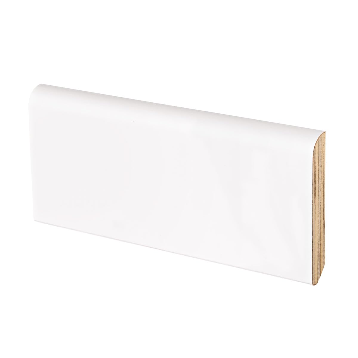Battiscopa in legno, tanganika laccato bianco, mm 80 x 13 x 2400, prodotto in Italia, certificato PEFC, prezzo per confezione da 10 pz x 2,4 m