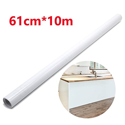 Reelva White Gloss Kitchen Unit Vinyl Cover Up Film Fablon Self Adhesive Vinyl (61CM*10M)