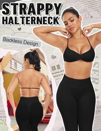 Strappy Sports Bras for Women Workout Padded Wireless Halter Gym Yoga Womens Sports Bras with Removable Cups2