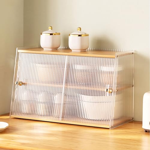 Estante de bambú para encimera de cocina, armario de comedor con puertas correderas, tazas de café y especias, estantes versátiles para platos para el hogar, 32 cm