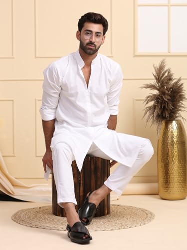 Image of MIDAV Mens Cotton Poplin Kurta for Festivals & Events | Solid Plain Weave Full Sleeves Mandarin Collar Kurta |Classic Design, Premium Comfort, and Versatile Style |IFK076-A P