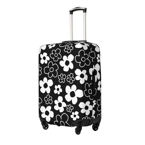 Vintage White Black Flowers Travel Luggage Cover Fits 18-32 Inch Luggage, Elastic Suitcase Cover Protector with Concealed Zipper for Wheeled Suitcase Tsa Approved2