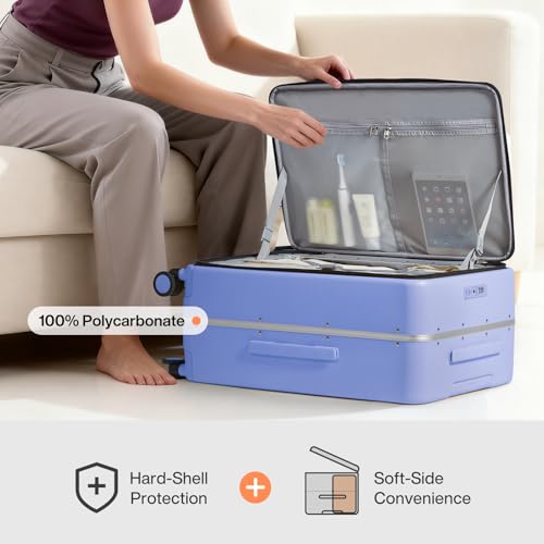 Image of mixi 26 Inch Large Checked Luggage PC Hard Shell Suitcase Top Opening Aluminum Frame Travel Suitcases with Wheels, Lilac Purple