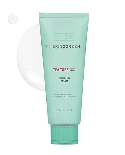 BRING GREEN Tea Tree Cica Soothing Cream Plus 3.4 fl oz Korean Skin care, calmante y calmante, hidratante para la piel, crema facial, cuidado de
